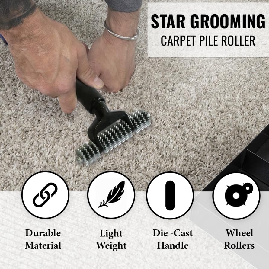 ZY393 Carpet Seam Roller, Spiked Star Wheel Grooming Pile Roller for Loop Carpet Seaming, Bi-Directional 5.5"/140mm Wide Head, Improves Hot-Melt Tape Adhesive Transfer for Invisible Seams - style: Seaming Roller Seaming Spiked Star Grooming Carpet Pile Ro
