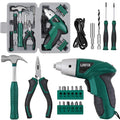 20-Piece Green 3.6V Electric Household Hardware Tool Set - Compact USB Rechargeable Low-Power Screwdriver, Pliers, Claw Hammer, Screwdriver Bits