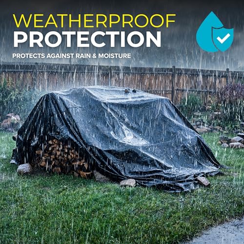 Plastic Sheeting (10' x 25') Long, 6 Mil (Black) - UV Protection Poly Sheeting Polyethylene Film, Heavy Duty Greenhouse Plastic Sheeting - color: Black