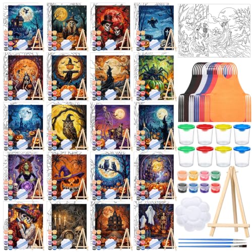 Sherr 140 Pcs 20 Set Pre Drawn Canvas Painting Kit, Halloween Style - style: Halloween Style