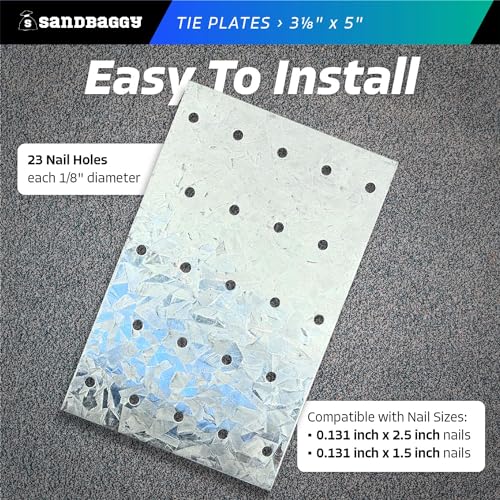 Sandbaggy Tie Plate for Wood (3-1/8" x 5") - Hot Dipped Galvanized Steel - 20 Gauge - 23 Nail Holes (Similar to Simpson Strong-Tie TP35) (3.125" x 5", 5)