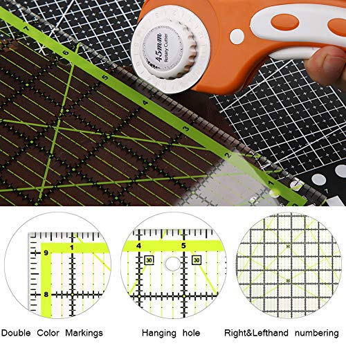 UOOU 9.5 inch Quilting Ruler, Square Quilting Rulers Fabric Cutting Ruler - color: Green-Large