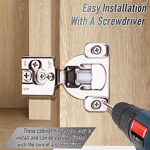 6 Pack 3 Pair 1/2 inch Overlay Self Slow Closing Door Hinges - Face Frame Cabinet Concealed Hinges with Built-in Damper, 3 Way Adjustability - color: 6PACK, size: 1/2 in. Overlay
