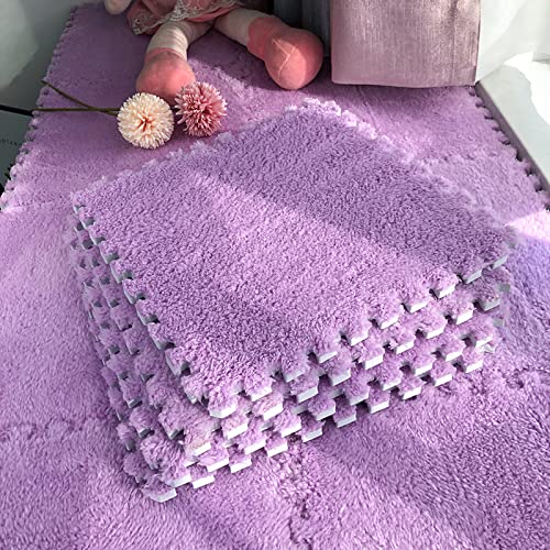 12pcs Tiled Puzzle Play Mats Interlocking Shaggy Soft EVA Foam Mats Protective Floor for Children Kids Room Home Parlor Bedroom Purple - color: Purple