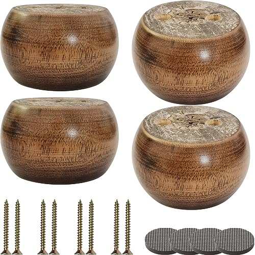 2 Inch Wood Sofa Furniture Legs Round Walnut Bun Feet 2 Inch Tall Legs Replacement for Sofa/Couch/Ottoman/Loveseat/Cabinet with Screw Set of 4 (Diameter: 2.7inch, Walnut) - color: Walnut, size: Diameter: 2.7inch