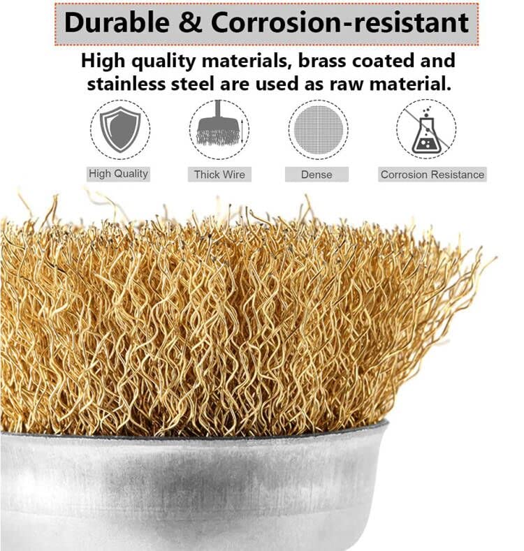 Wire Brush Wheel Cup Brush Set, 12 Pack Coarse Crimped Brass 1/4 Inch Shank Wire Wheel for Drill Attachment