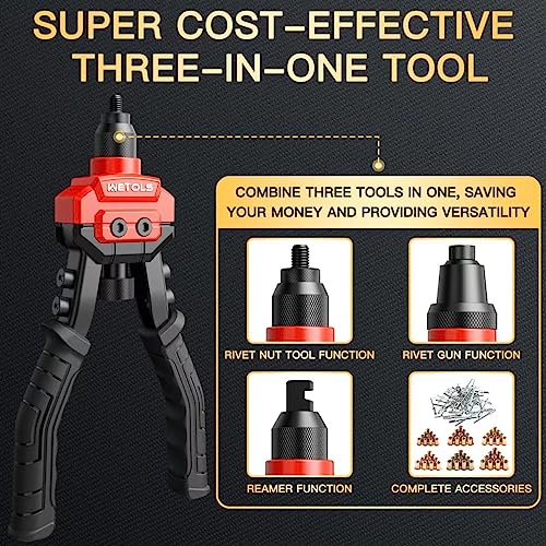 WETOLS 3 in 1 Rivet Gun with 5 Rivet Heads, Rivet Nut Tool Kit, Reamer Set - size: 3 in 1 rivet nut tool