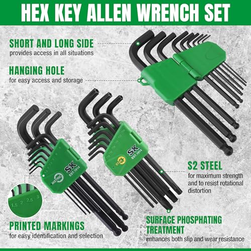 SK Allen Wrenches Sets, 18-Piece Metric/SAE/Star Hex Key Set, S2 Steel - style: Metric/SAE/Star