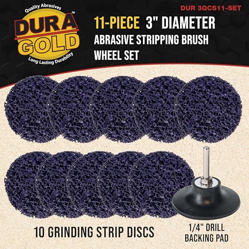 Dura-Gold 11-Piece 3" Abrasive Stripping Brush Wheel Set, 10 Discs 1/4" Pad - style: 3" Diameter