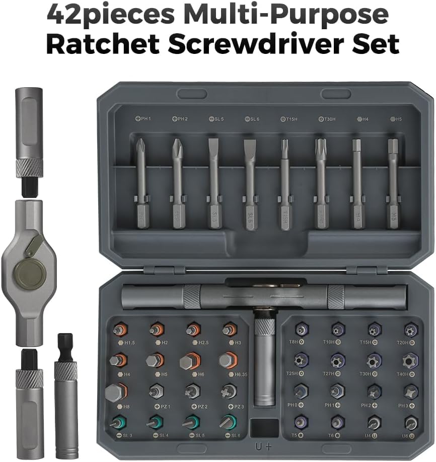 DYLIFE 42 in 1 Magnetic Screwdriver Set, DIY Ratchet Screwdriver Set, Removable Self-assembly Precision Screwdriver Kit, Magnetic DIY Precision Tool Kit for PC Laptop Mobile Cell Phone Digital Watch - size: 42 In 1