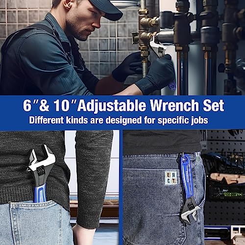WORKPRO 2-Piece Adjustable Wrench Set, 6-Inch & 10-Inch Wide Jaw Wrenches - color: Blue, size: 6-Inch & 10-Inch