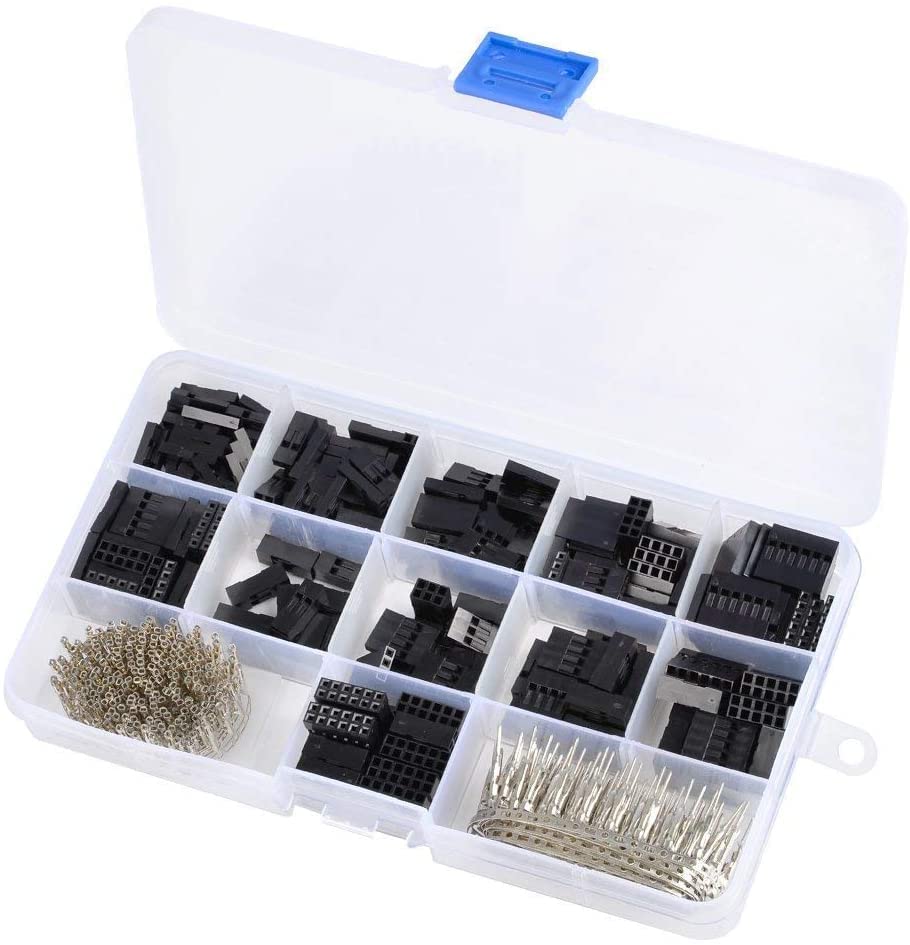 Mesee 620 Pieces Dupont Crimp Pin Connector Assortment Kit 2.54mm Pitch JST SM 1 2 3 4 5 6 Pin Single/Double Row Housing Socket Dupont Male Female Crimping Pins Adaptor Connectors Kit