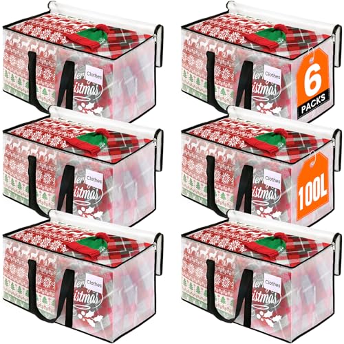 RoomHacks Moving Bags, Heavy Duty Large Storage Bags, 100L, 6 Pack, Clear - size: 100L- 6Packs