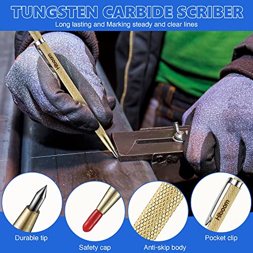 Hiboom 8PCS Carpenter Pencil Set with Sharpener, Mechanical Carpenter Pencils with 18 Refill, Automatic Center Punch and Carbide Scribe Tool for Architect Construction Woodworking