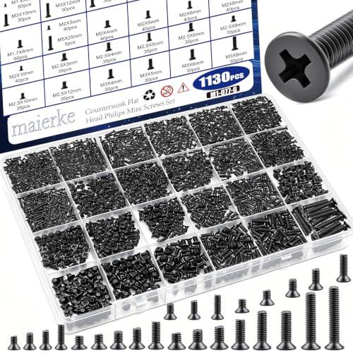 1130Pcs M1.4 M1.6 M2 M2.5 M3 M4 M5Metric Micro Screws Nuts Assortment, Hex Nuts, Small Machine Screws, for Arduino, RC Models, Electronics and DIY(Black) - size: 1130pcs