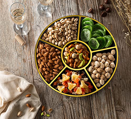 PLASTICPRO 6 Sectional Round Plastic Serving Tray/Platters Black & Gold Pack of 2 - color: Black & Gold