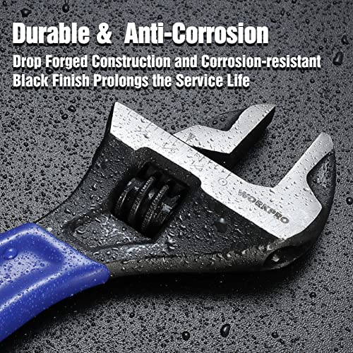 WORKPRO 6-Inch Compact Adjustable Wrench, Wide Jaw Cr-V steel Wrench - color: Blue, size: 6-Inch