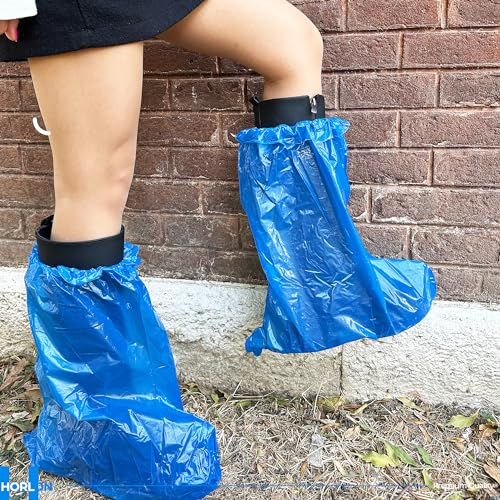 Large Thicker Boot And Shoe Covers Disposable Non-Slip 50 Pack (25 Pairs) Waterproof Durable Reusable Rain, Outdoor Indoors Overshoes, Fit Up To Men's 14, Blue, 20 Tall, Horlon