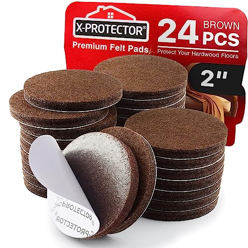 X-Protector Felt Furniture Pads - 24 Pc 2" Round - Chair & Floor Protectors - size: 2" 24 Brown, Round