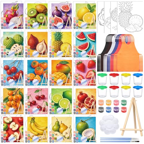 Sherr 140 Pcs 20 Set Pre Drawn Canvas Painting Kit, Fruit - style: Fruit