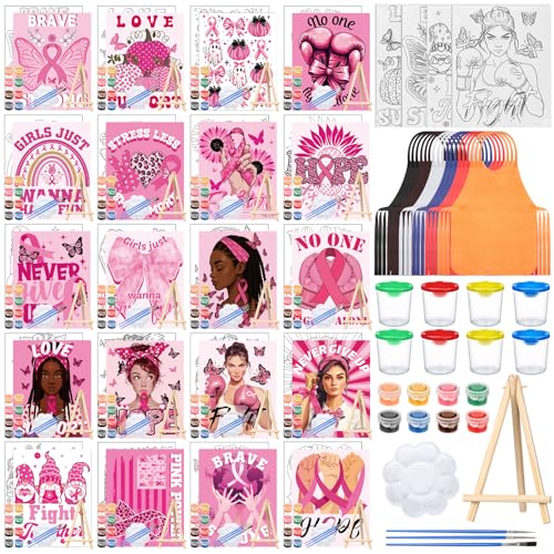 Sherr 140 Pcs 20 Set Pre Drawn Canvas Painting Kit, Breast Cancer Awareness - style: Breast Cancer Awareness