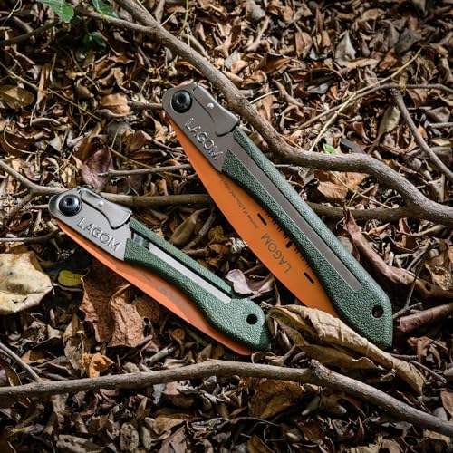 LAGOM Folding Camp Saws for Cutting Branches – 2 Pack (11.4" & 8.2") | SK5 Steel Blades, Ergonomic Handle, Secure Lock | Foldable Tool for Camping, Gardening, Survival, Kayaking, Outdoors - style: Combo 11.4" & 8.2"