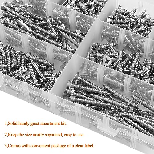 325 Pieces #6#8#10 Wood Screws Set, HELIFOUNER 8 Sizes Phillips Countersunk Head Self-Tapping Screws Assortment Kit, Phillips Flat Head Wood Screws, 304 Stainless Steel - size: #6#8#10