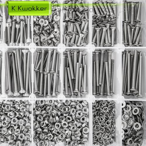 2540Pcs M3 Screws 4MM to 35MM, Socket Head Screws & Flat Head Screw, 304 Stainless Steel Assorted Nuts and Bolts Assortment Kit M3 Screw Kit with Nuts, Washer and Lock Washers - size: H. M3