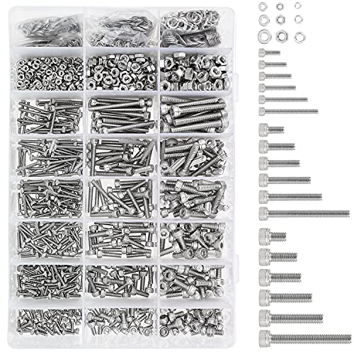 HELIFOUNER 1500 Pieces M2 M3 M4, 304 Stainless Steel Hex Socket Cap Metric Screws Bolts Washers Nuts Hardware Assortment Kit with Hex Wrenches - style: Socket Head