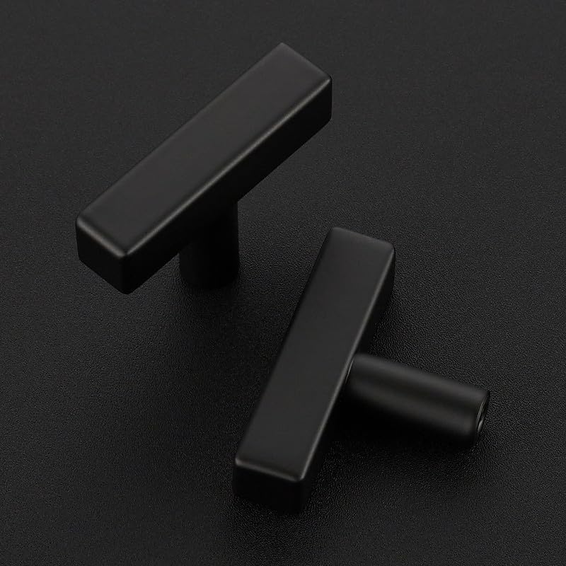 3 Pack Black Cabinet Knobs, 2in Length T-Square Bar Drawer Pulls | Single Hole Grip, Stainless Steel Build, Kitchen Cabinet Restyle, For Drawers, Dressers, Cupboards, Closet Doors - color: Matte Black, size: 3 Pack, style: Sqaure Bar