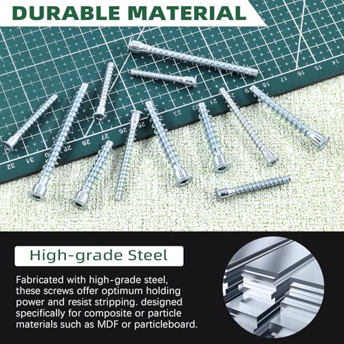Keadic 130Pcs Confirmat Screws, Hex Socket Drive Countersunk Self-Tapping, Blue & White Zinc Plated Furniture Contecting Screw for Industrial and Scientific, M5 x 35mm/40mm/50mm, M7 x 40mm/50mm/70mm - color: Blue & White Zinc, size: NO.2