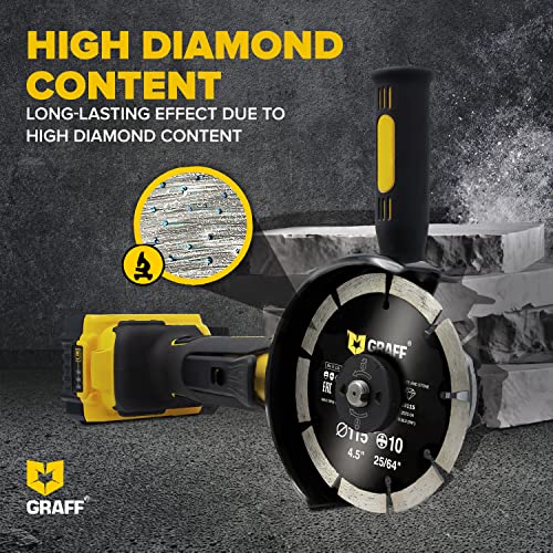 4 1/2 Inch Diamond Blade for Angle Grinder — Diamond Cutting Wheel for Cutting Stone, Marble, Granite, Brick, Masonry, Paving Flag, Concrete — Diamond Saw Blades Segment Height 0.394” (10 mm) — GRAFF - size: Ø 4 ½ Inch Segment, style: Diamond Segment Blad