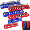 Magnetic Socket Organizer Set, 6PCS Socket Holder, 1/4", 3/8", 1/2" Sockets Holds 143 Pieces Magnetic Sockets Trays (Blue&red, 6 Pcs) - style: 6PCS Red/Blue