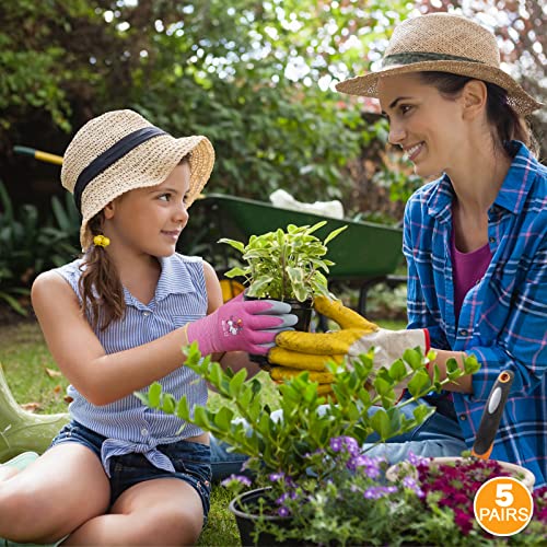 KDK 5 Pairs Kids Gardening Gloves Yard Work Gloves Children Soft Safety Rubber Coated Glove for Toddlers Youth Girls Boys Children (9-12yr L) - size: Large (Age 9-12)