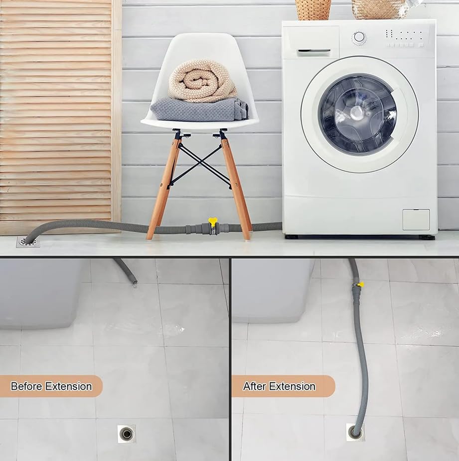 HLMOptimo 6 Feet Universal Washing Machine Drain Hose Flexible Dishwasher Drain Hose Extension Kits Corrugated Washer w/ 2 Clamps 1 adapter 1 U-Bend Holder - size: 6 Feet