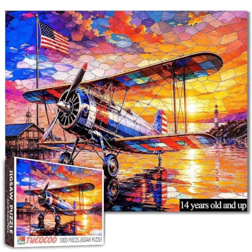 Stained Glass Airplane Puzzle for Adults 1000 Pieces 20 x 27 Inches - color: Airplane-04
