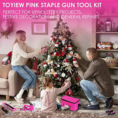 33Pcs Pink Staple Gun Tool Set, 3 in 1 Upholstery Staple Gun for Wood Heavy Duty and 900 Staples, Perfect for DIY Decoration, Crafts, Carpentry, Arts, Pink Tool Kit for Women
