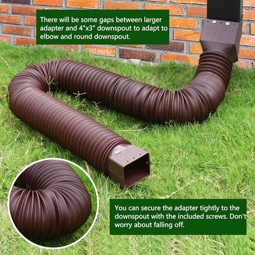 2 Pack Rain Gutter Downspout Extensions, Upgraded Flexible Drain Down Spout Extender for Rain Water Drainage, Each Extendable from 20" to 66", Combine to 10 ft with Connector(Brown) - color: 2 Pack Brown