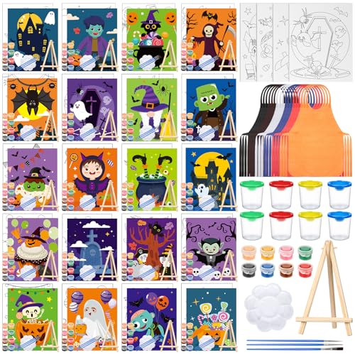 Sherr 140 Pcs 20 Set Pre Drawn Canvas Painting Kit, Halloween - style: Halloween