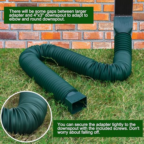 2 Pack Rain Gutter Downspout Extensions, Upgraded Flexible Drain Down Spout Extender for Rain Water Drainage, Each Extendable from 20" to 66", Combine to 10 ft with Connector(Green) - color: 2 Pack Green