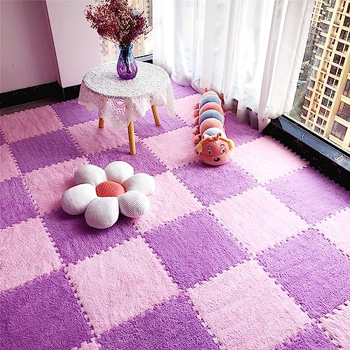 12pcs Tiled Puzzle Play Mats Interlocking Shaggy Soft EVA Foam Mats Protective Floor for Children Kids Room Home Parlor Bedroom Purple - color: Purple