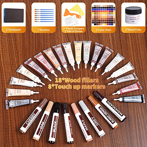 Wood Floor Scratch Repair - Set of 39 - Hardwood Floor Repair Kit Wood Filler Putty, Wood Markers Furniture Repair Kit Touch Up Pens for Scratch Stain Hole, Restore Laminate Vinyl Veneer Cabinet