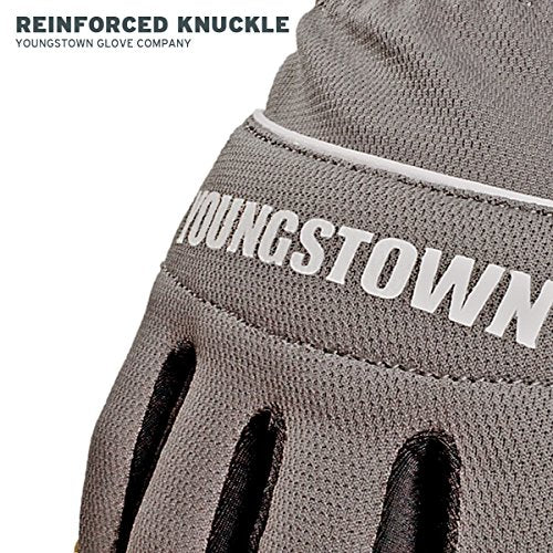 Youngstown Glove Hybrid Plus Leather Palm Heavy Duty Work Gloves For Men - Washable, Durable, Form-Fit - Gray - size: Medium (Pack of 1)