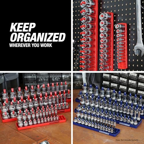 OEMTOOLS 22237 6-Pc SAE & Metric Socket Tray Set for Sizes 1/4", 3/8”, 1/2" - color: Red and Blue