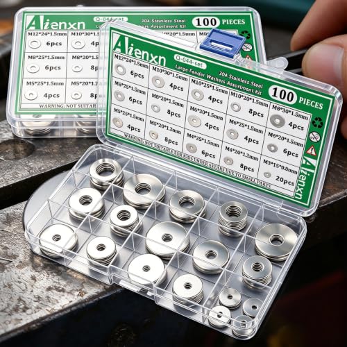 100PCS 304 Stainless Steel Fender Washers Kit, Washers for Bolts - size: SV M3-M12 (100PCS), style: Fender Washer