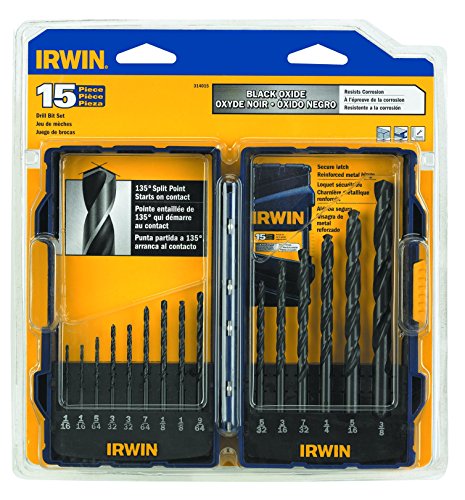 IRWIN Tools Black Oxide Drill Bit Set, 15-Piece (314015) - size: 15pc Set, style: Black Oxide