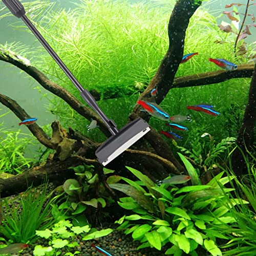 hygger Fish Tank Cleaner 6 in 1 Aquarium Cleaning Tool Kit Al-gae Scraper Scrubber Pad Sponge Tube Brush Gravel Rake Fish Net Telescopic Handle for Saltwater Freshwater