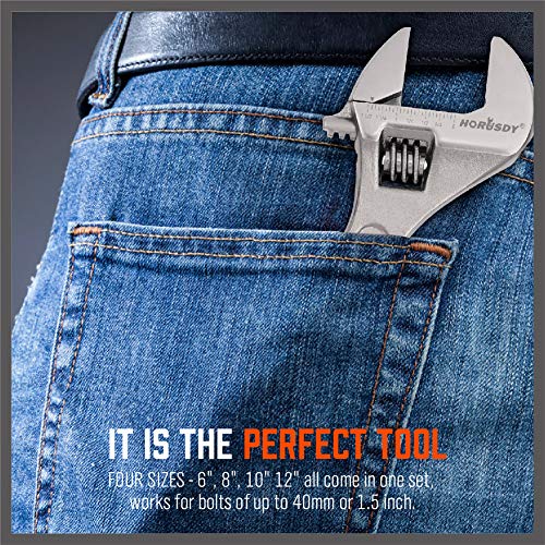 HORUSDY 4-Piece Adjustable Wrench Set, CR-V Steel, Adjustable Wrenches Set(6-inch, 8-inch, 10-inch, 12-inch) - style: 4pcs Adjustable Wrench Set