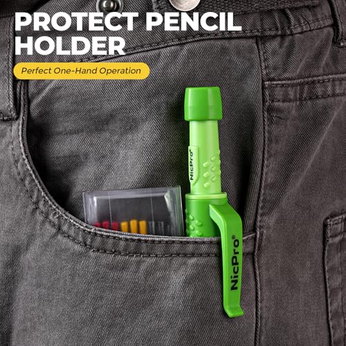 Nicpro Carpenter Pencil with Sharpener & Holster, Construction Pencil-Green - color: Green