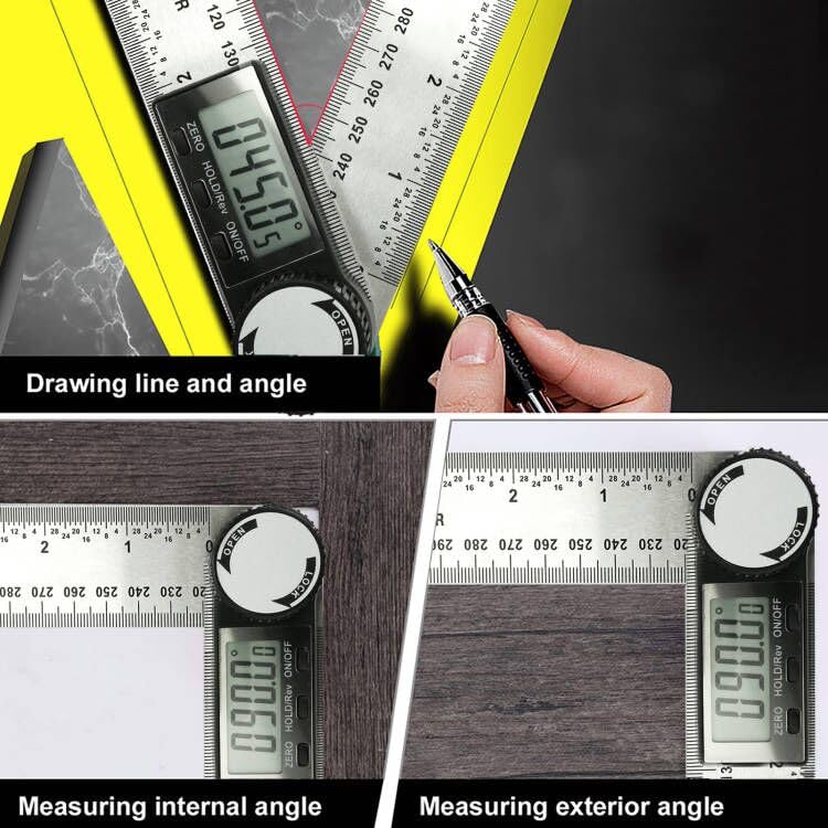 Digital Angle Finder, 2 in 1 Digital Angle Gauge 7 inch/200mm Stainless steel tool kit for Carpenter/Woodworking/DIY Tools - color: Silvery